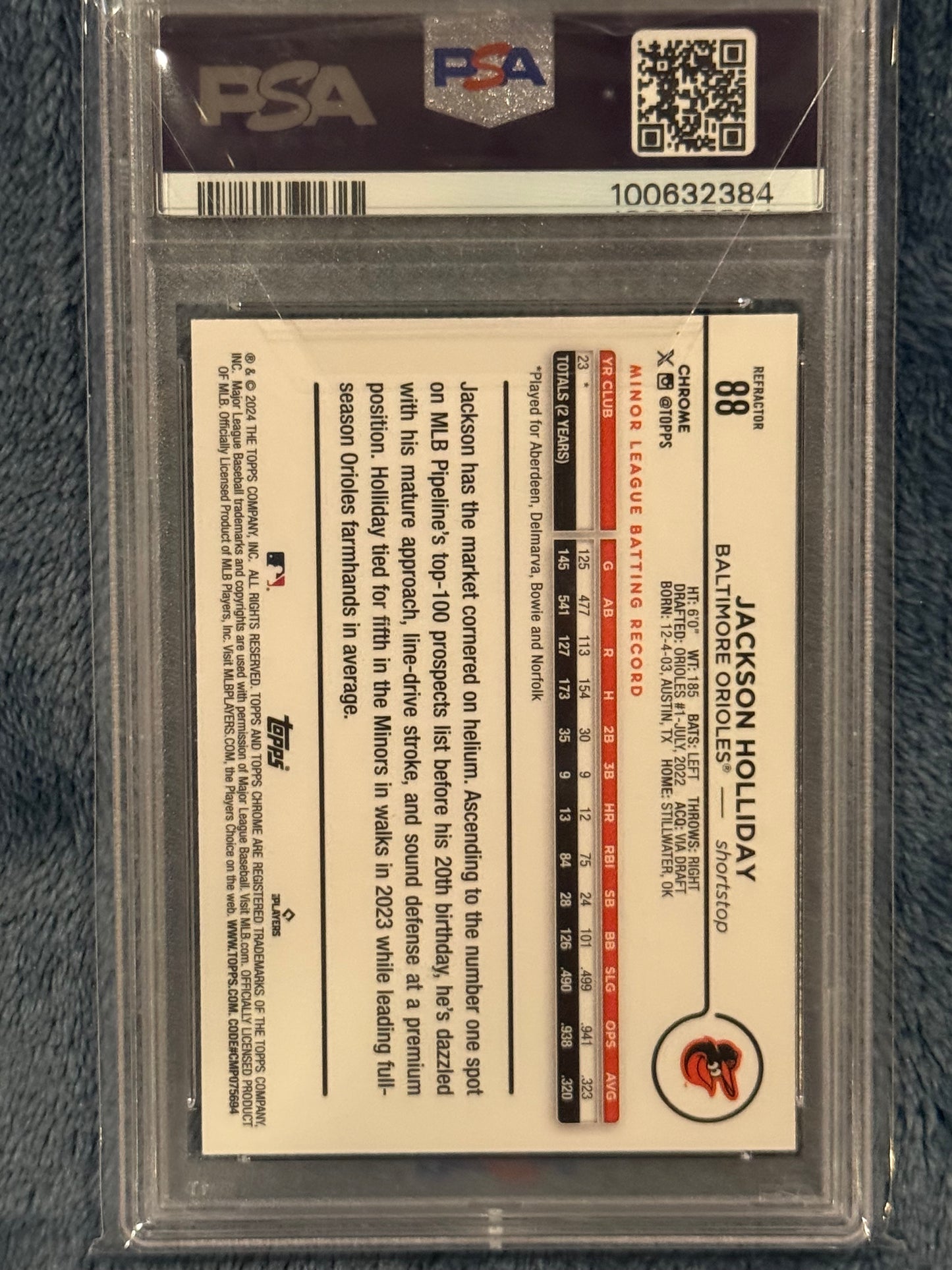 2024 Topps Chrome Jackson Holliday Rookie Refractor PSA 9