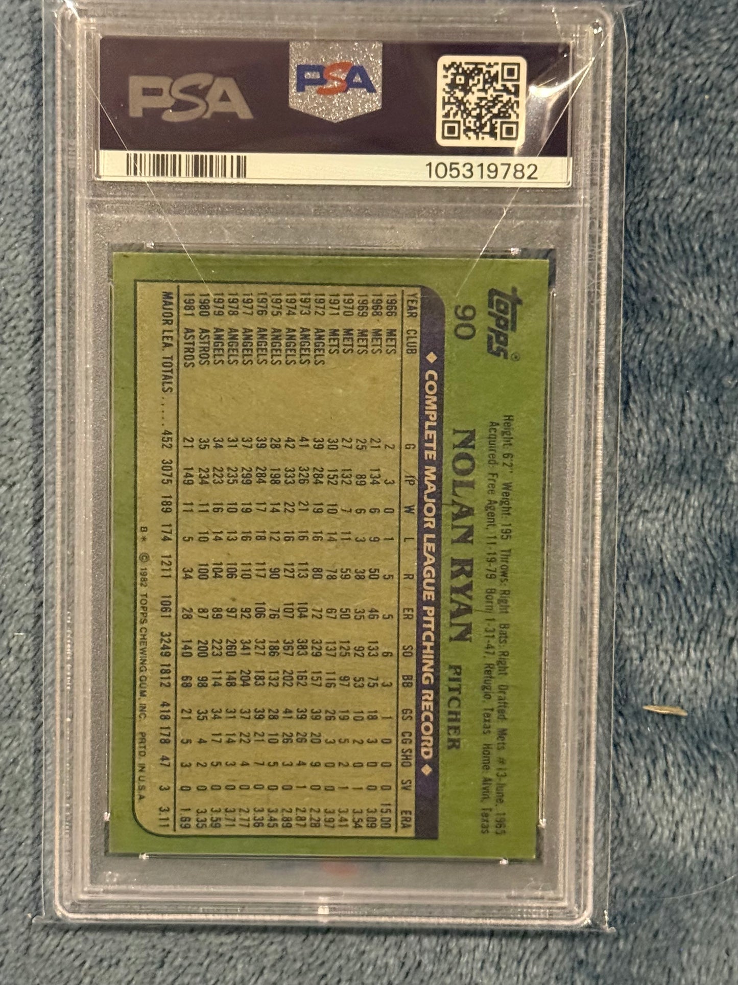 1982 Topps Nolan Ryan PSA 8 Near Mint-Mint