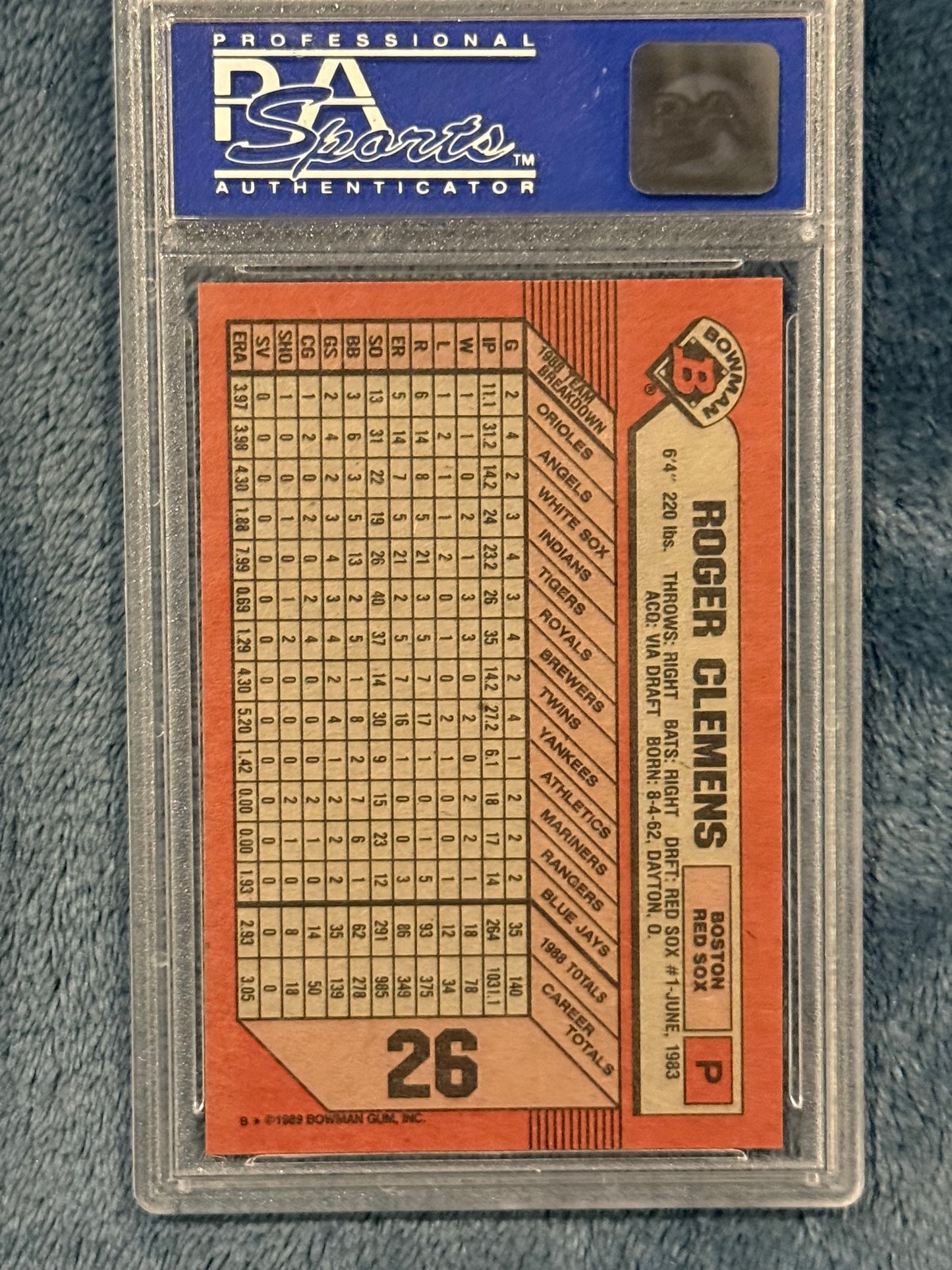 1989 Bowman Roger Clemens PSA 9