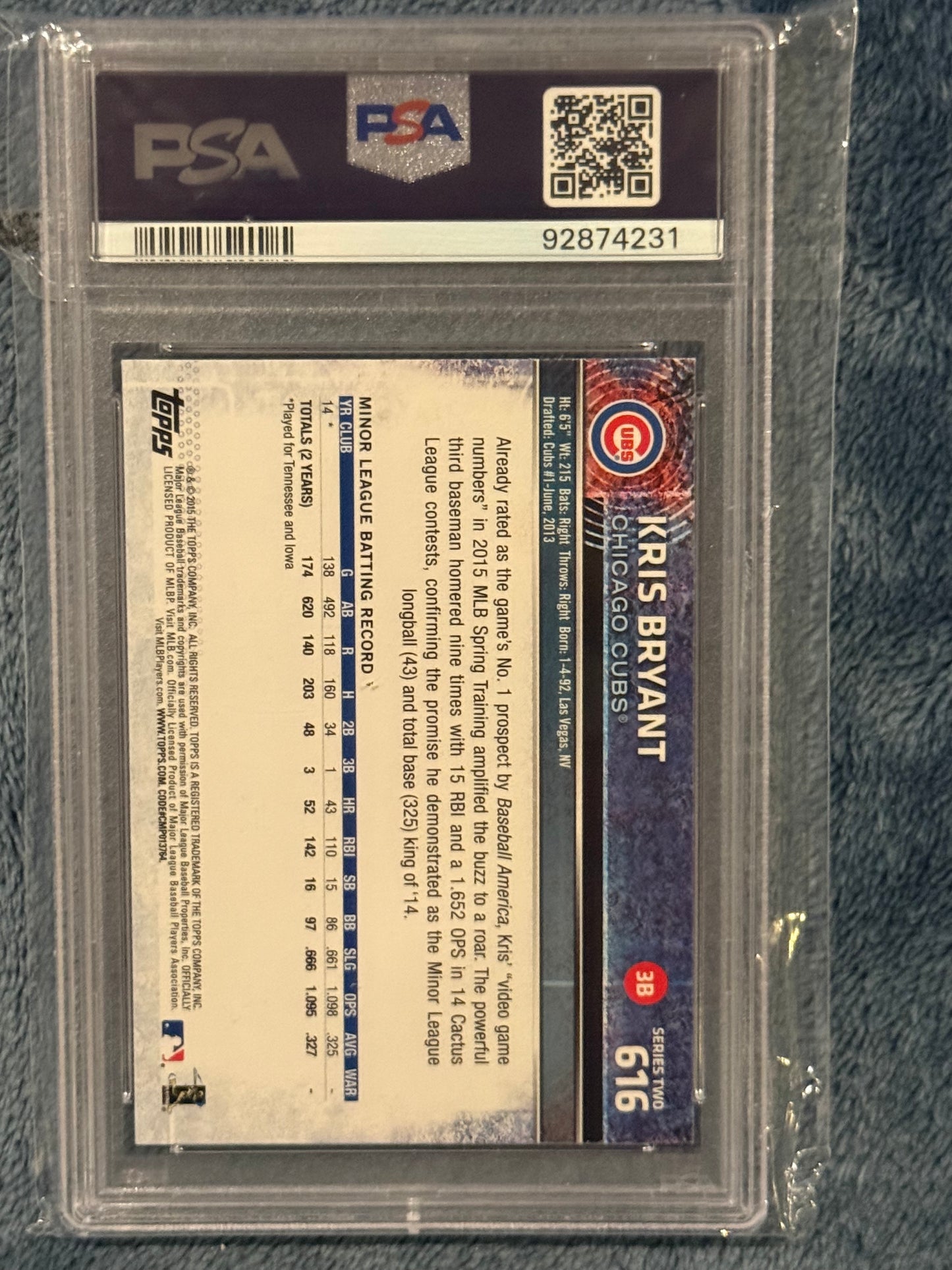 2015 Topps Kris Bryant Rookie Card PSA 10 Gem Mint