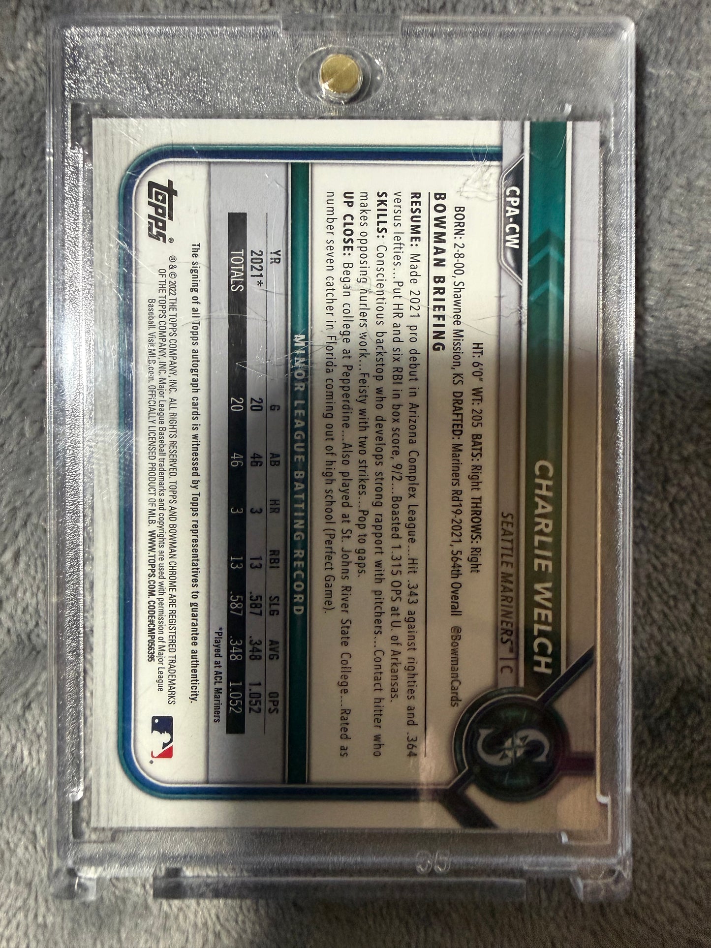2024 Bowman Chrome Charlie Welch 1st Bowman Auto Seattle Mariners