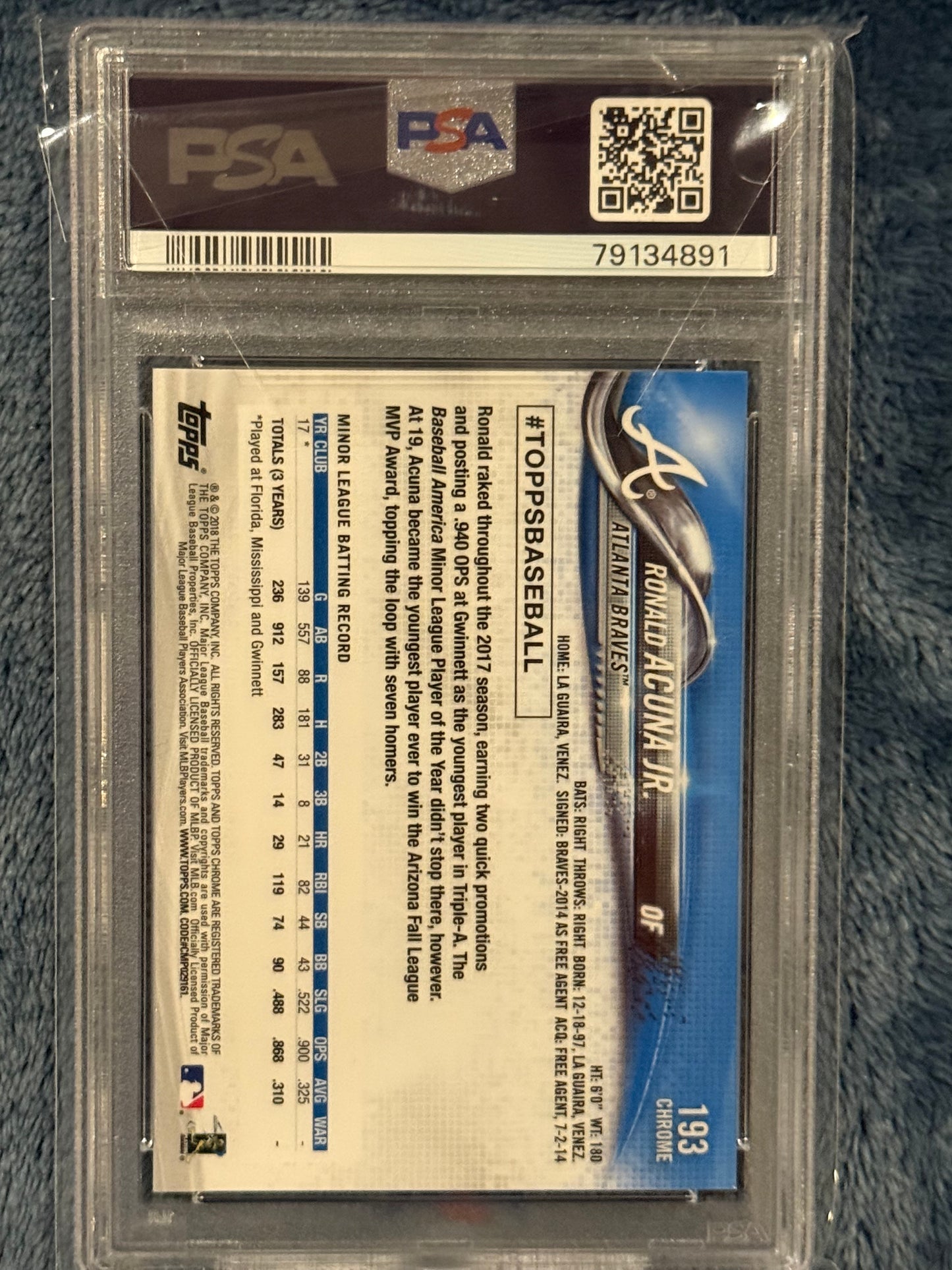 2018 Topps Chrome Ronald Acuña Jr. Rookie Card PSA 10