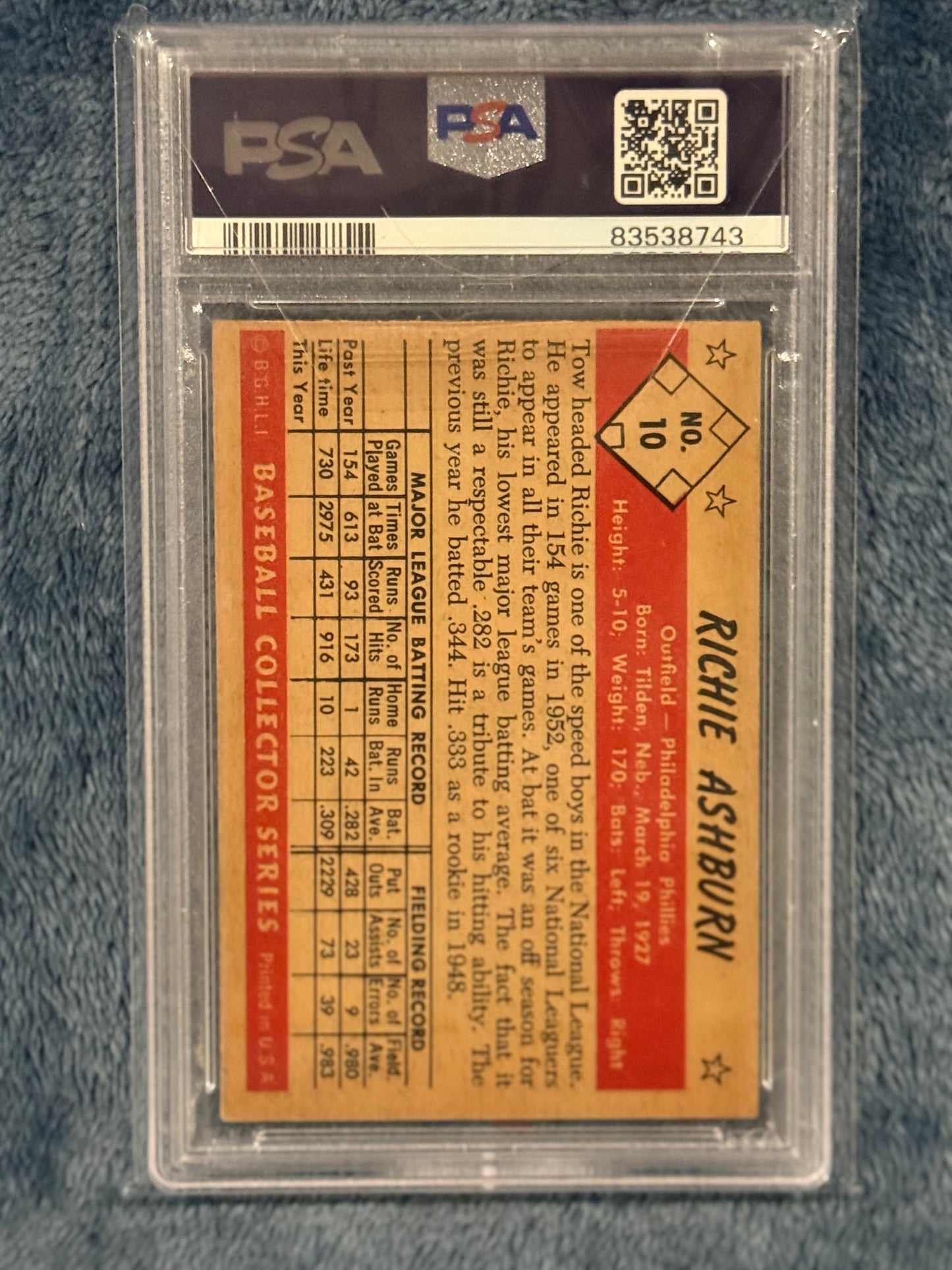 1953 Bowman Color Richie Ashburn PSA 4