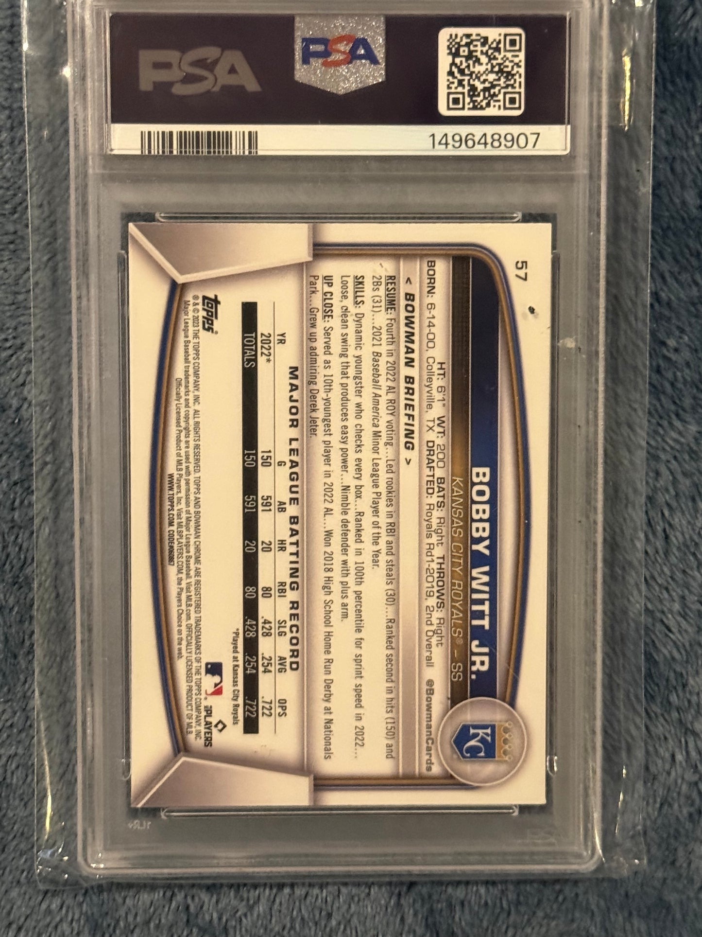 2023 Bowman Mega Box Bobby Witt Jr. Mojo Refractor PSA 10
