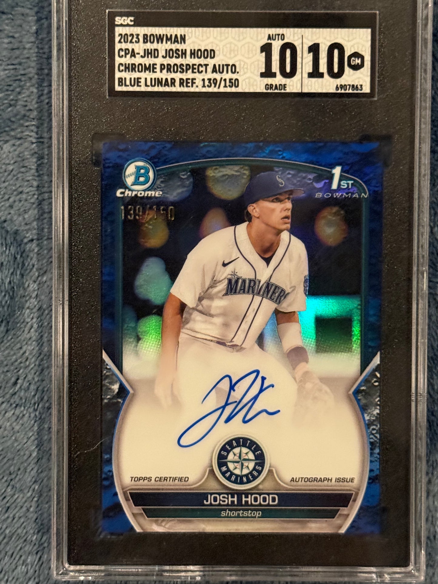 2023 Bowman Chrome Josh Hood Blue Lunar Refractor Auto /150 SGC 10/10