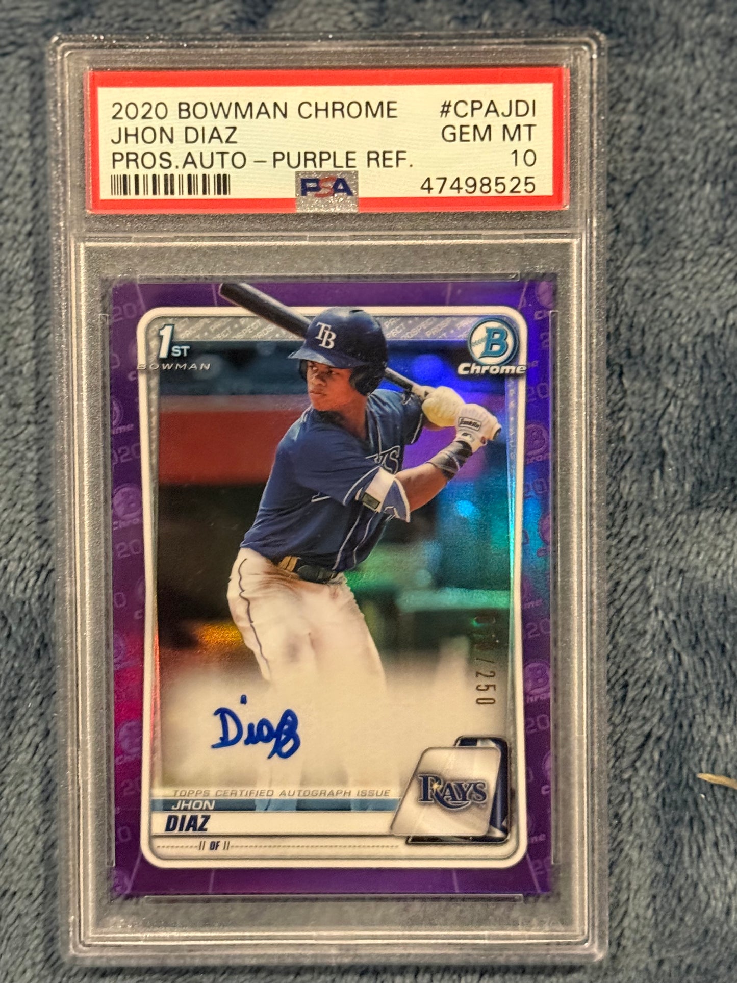 2020 Bowman Chrome Jhon Diaz Purple Refractor Auto /250 PSA 10