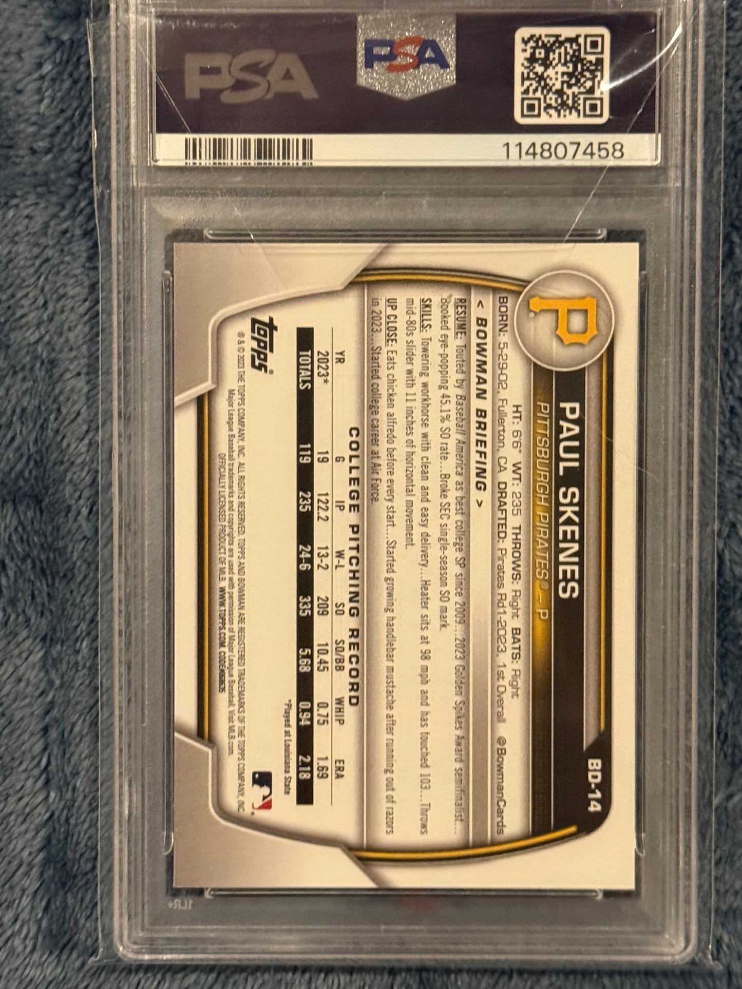 2023 Bowman Draft Paul Skenes 1st Bowman PSA 10