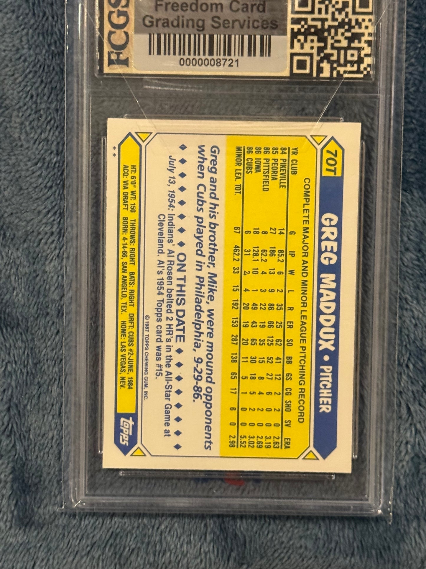 1987 Topps Traded Greg Maddux Rookie Card FCGS 10