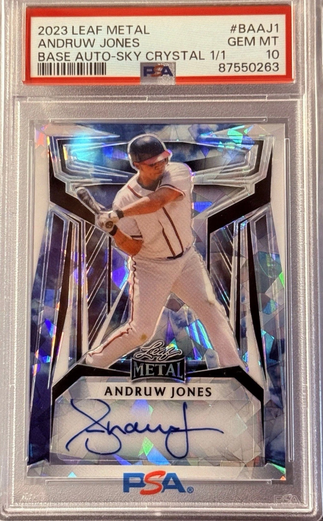 PSA 10 Andrew Jones 1/1 Auto 2023 Leaf Metal Sky Crystal GEM MT Braves HOF