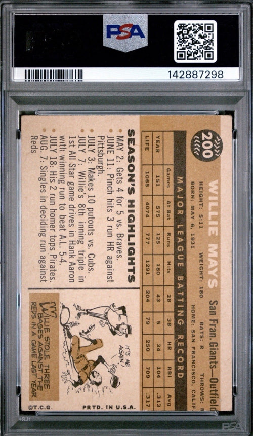 1960 Topps Willie Mays #200 PSA 3 VG | San Francisco Giants | HOF Vintage