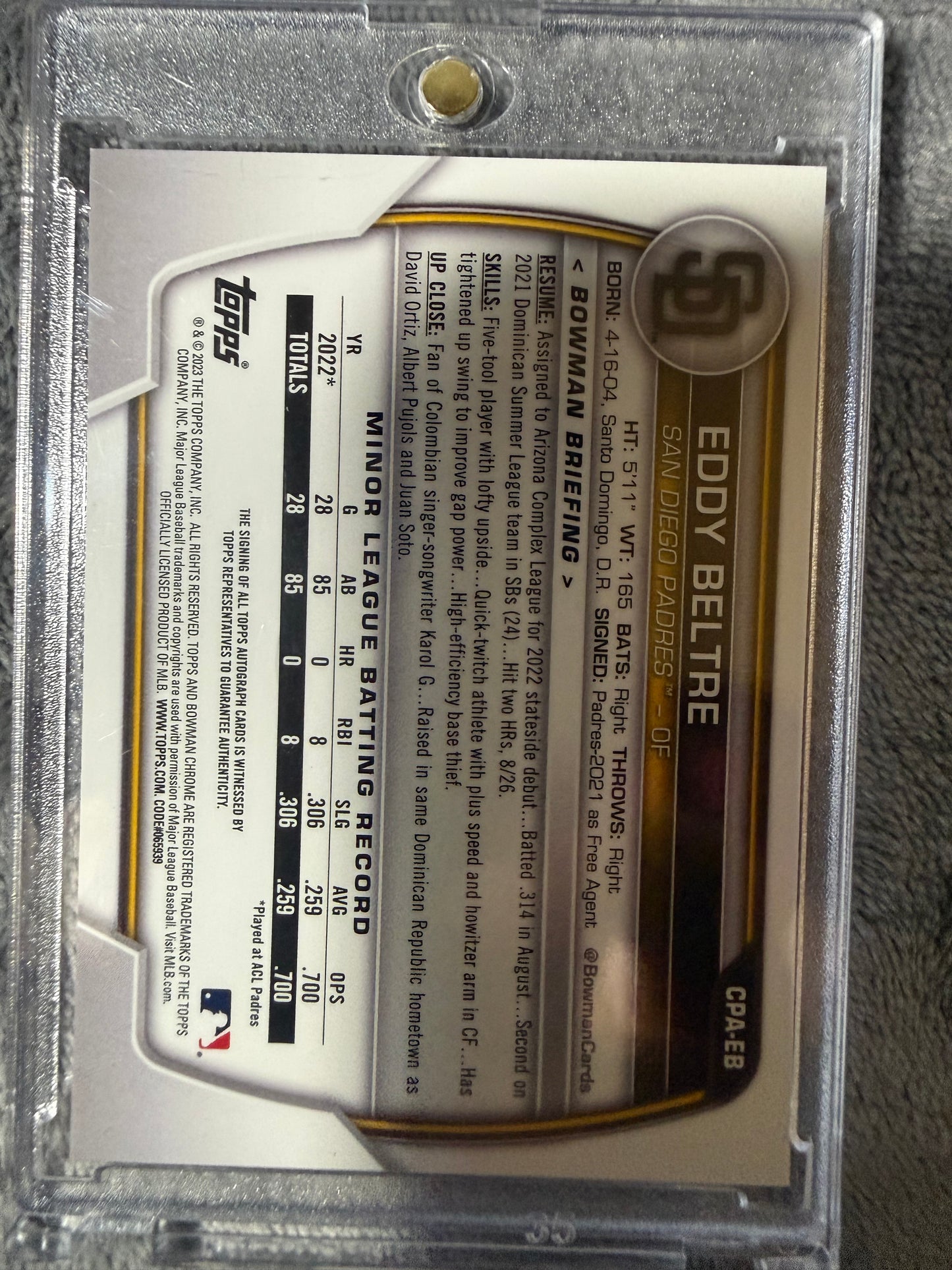 Bowman Chrome Eddy Beltre 1st Bowman Auto San Diego Padres